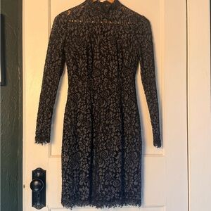 Antonio Melani Black Lace Mini Dress High Neck Long Sleeve Size 0